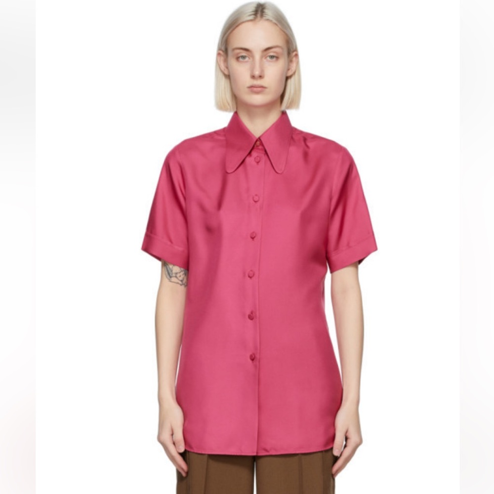 Gucci Shirt Pink Silk Blouse Size 40 NWT